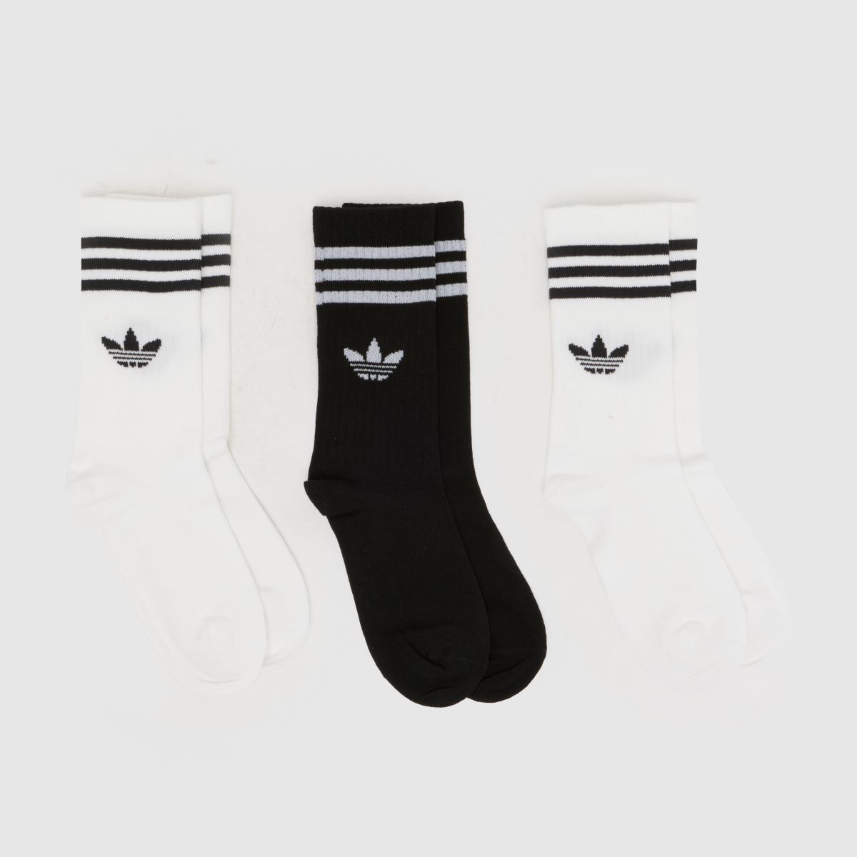 adidas Kids Crew Sock 3 Pack in White & Black, Striped, Fabric, Size: 10-11.5