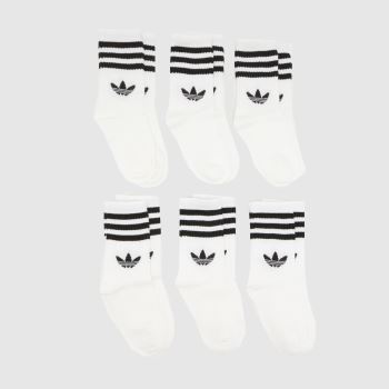 adidas White & Black Kids Crew Sock 6 Pack Socks