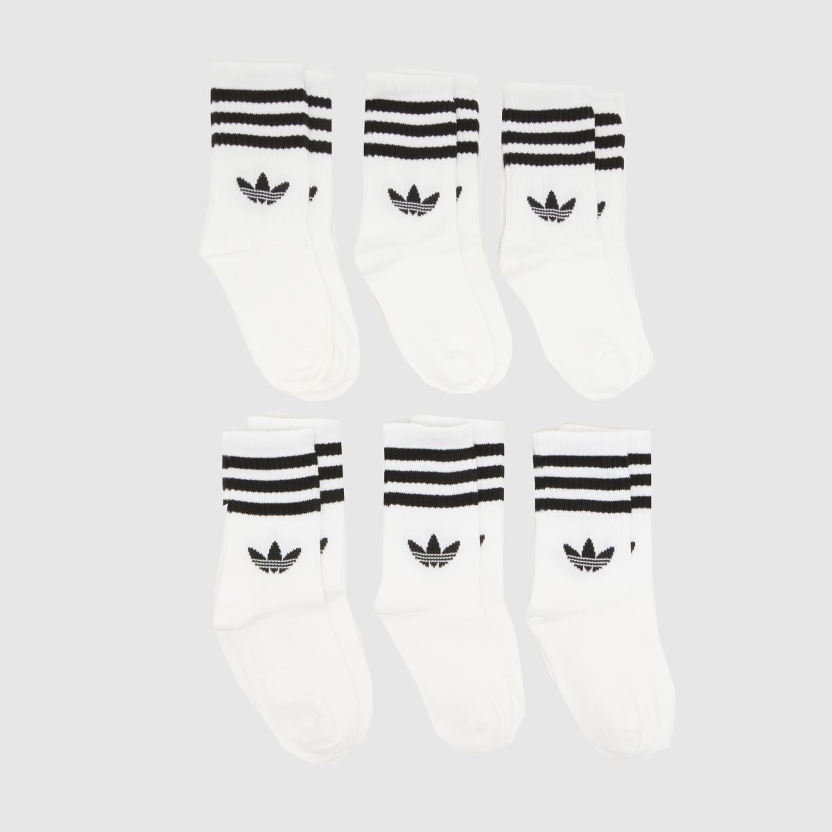 Image of adidas Kids Crew Socks 6 Pack in White & Black, Striped, Fabric, Size: 12.5-1