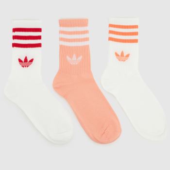 adidas Pink Multi Kids Org Stripe Crew Sock 3 PK Socken