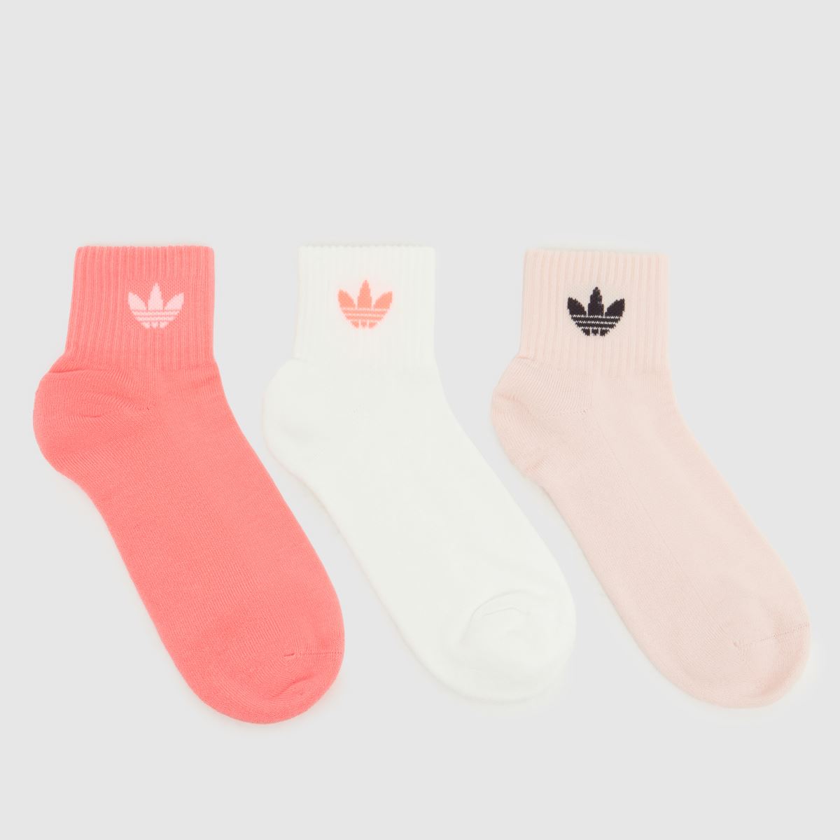 Image of adidas Kids Ankle Socks 3 Pack in Pink & White, Logo Detail, Size: 12.5-1