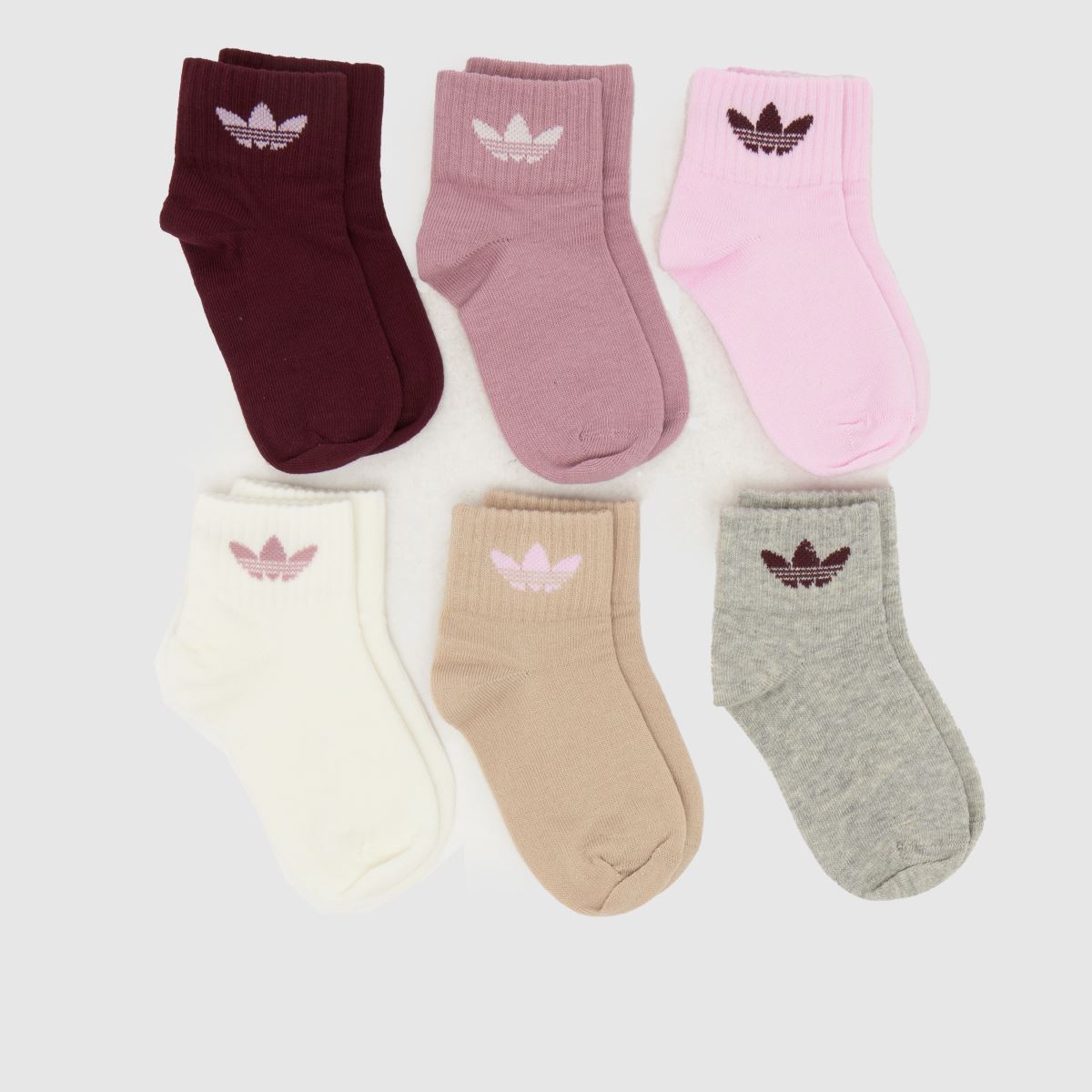 adidas Pink Multi Kids Ankle Sock 6PK