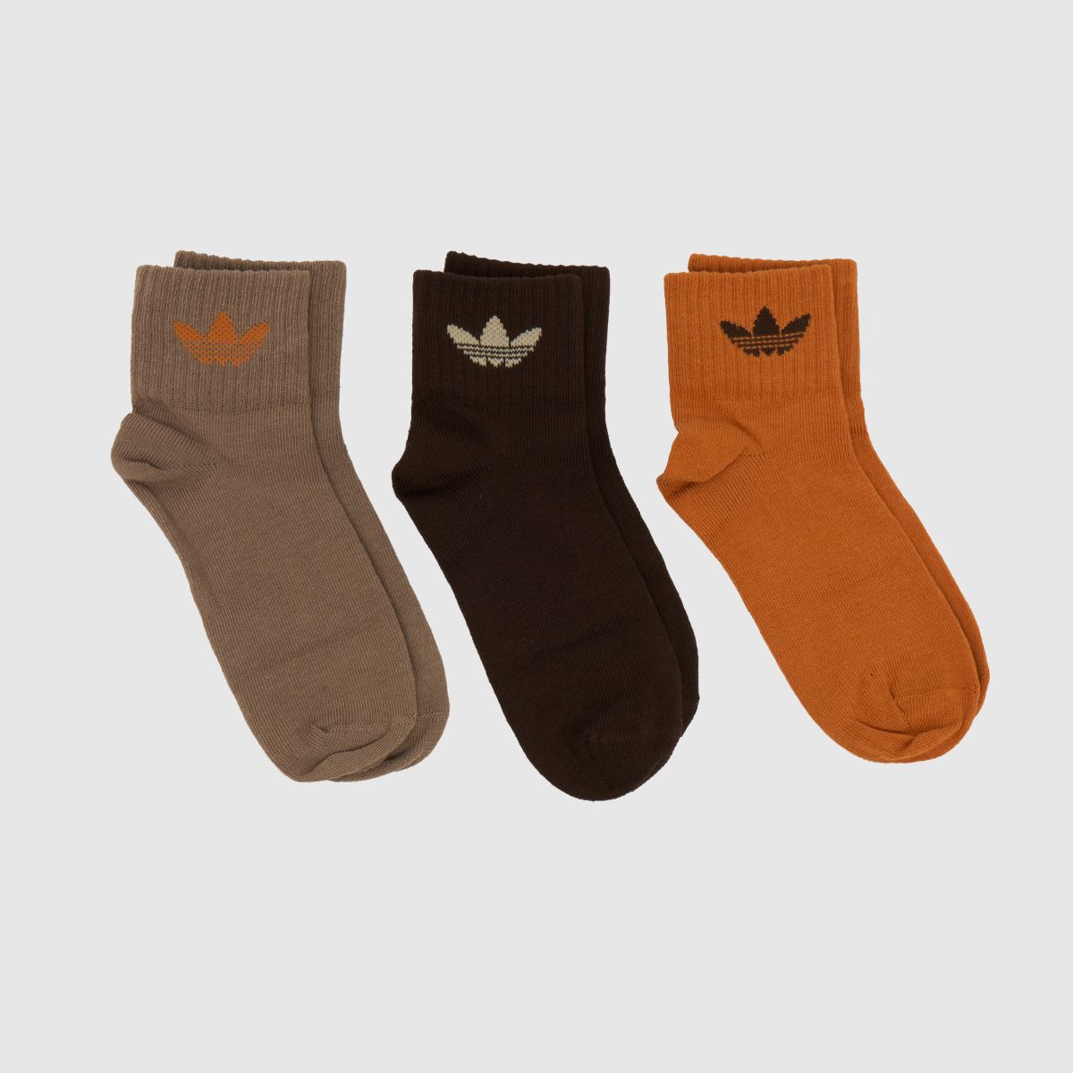 adidas Kids Ankle Socks 3 Pack in Brown & Orange, Logo Detail, Size: 2-3.5