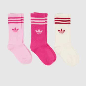 adidas Pink Multi Kids Crew Sock 3PK Socks