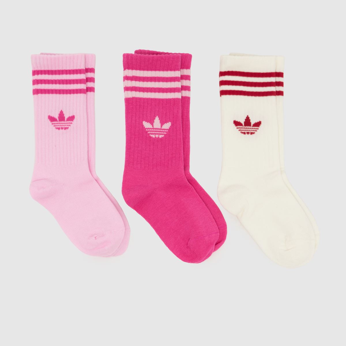 adidas Pink Multi Kids Crew Sock 3PK