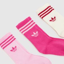 adidas Kids Crew Sock 3PK in Pink Multi adidas Kids Crew Sock 3PK,2 of 4
