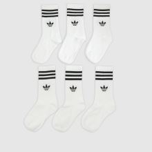 adidas Kids Stripe Crew Socks 6PK in White & Black adidas Kids Stripe Crew Socks 6PK,1 of 4