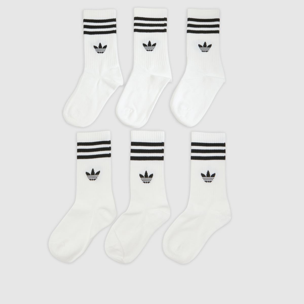 adidas Kids Stripe Crew Socks 6PK in White & Black adidas Kids Stripe Crew Socks 6PK