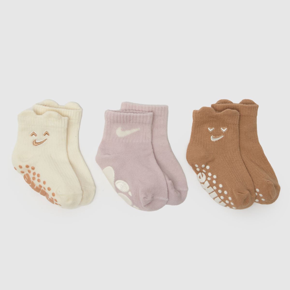 Nike Kids Cozy Socks 3 Pack in Brown & Purple, Ribbed, Cotton, Size: 6-12 M