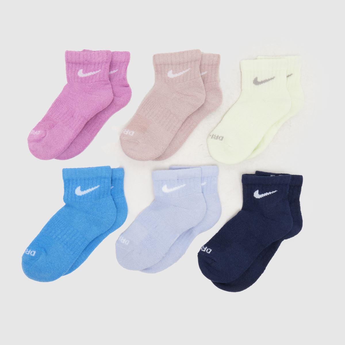 Nike Kids Ankle Socks 6 Pack in Blue & Pink, Fabric, Size: 9.5-2.5