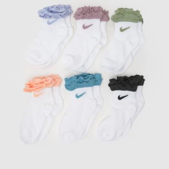 Nike White Multi Kids Ruffle Ankle Socks 6 Pk Socks