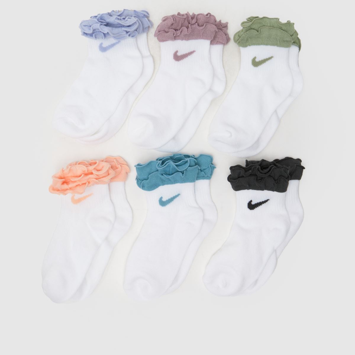 Nike Kids Ankle Socks 6 Pack in White & Purple, Size: 6.5-9.5
