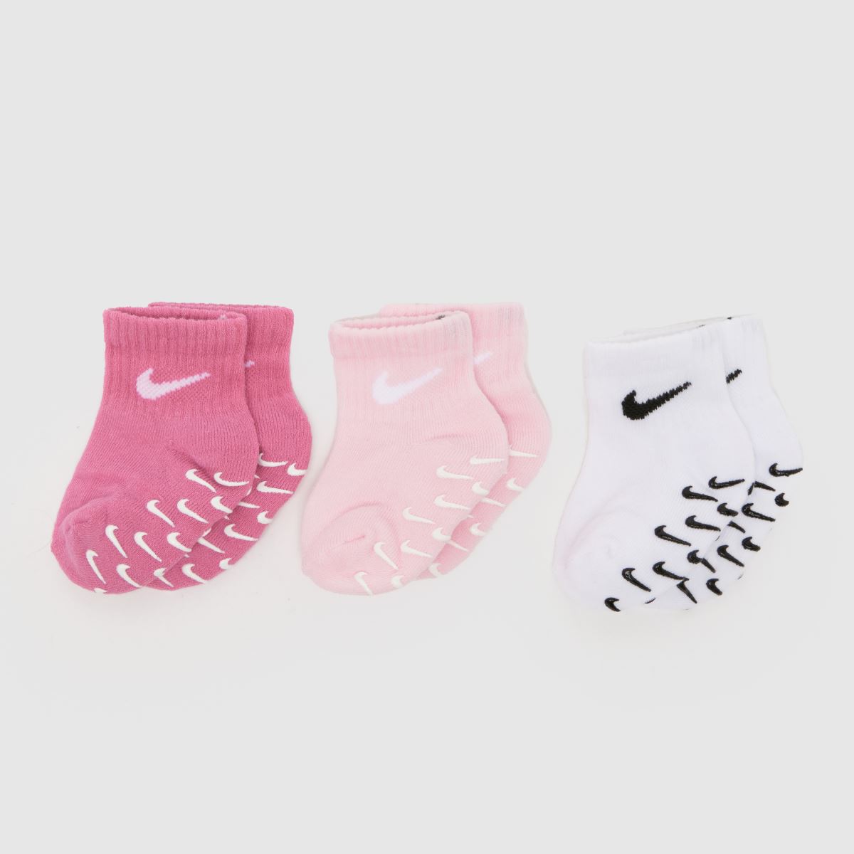 Nike Kids Ankle Socks 3 Pack in Pink & White, Fabric, Size: 6-12 M