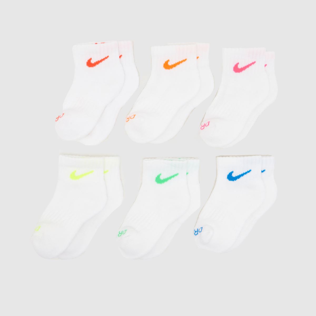 Nike White Multi Kids Ankle Socks 6 Pack