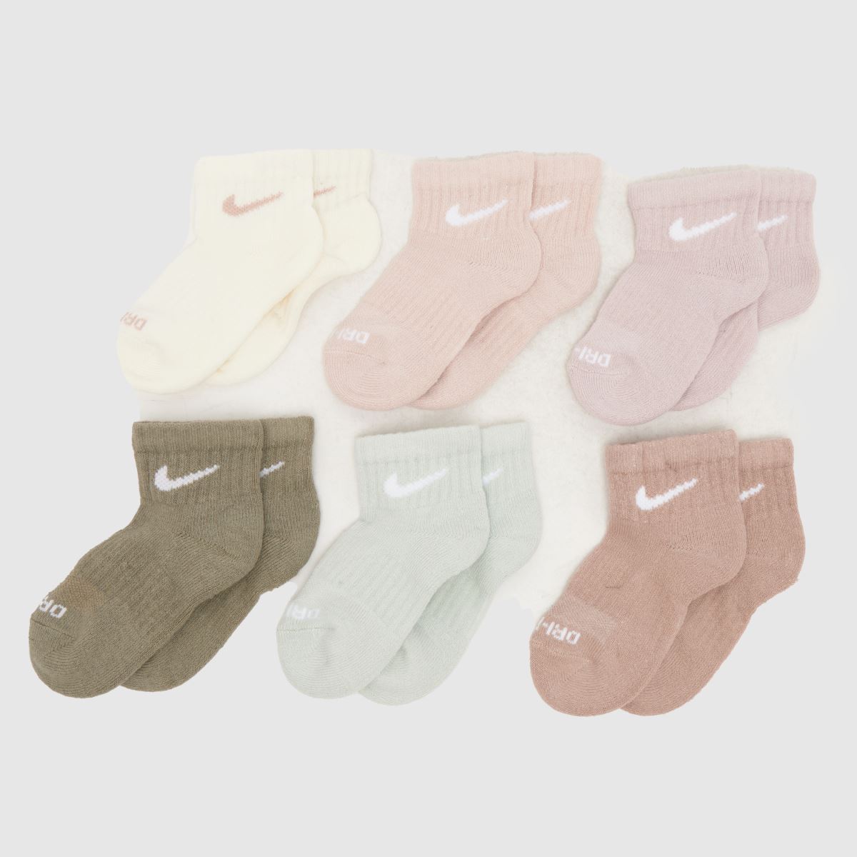 Nike Kids Ankle Socks 6 Pack in Beige & Cream, Fabric, Size: 9.5-2.5