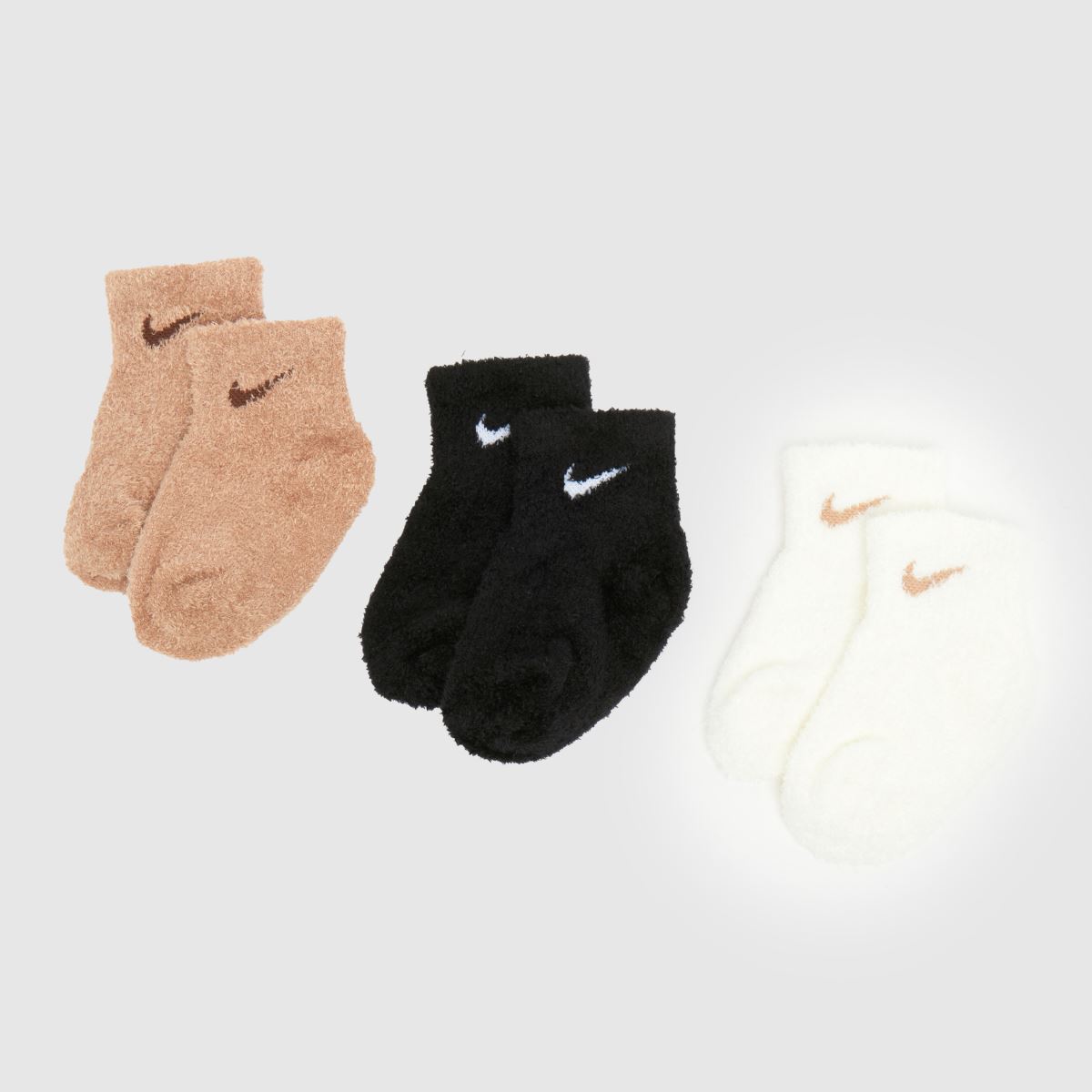 Nike Kids Ankle Cosy Socks 3 Pack in Beige & Black, Fabric, Size: 12-24