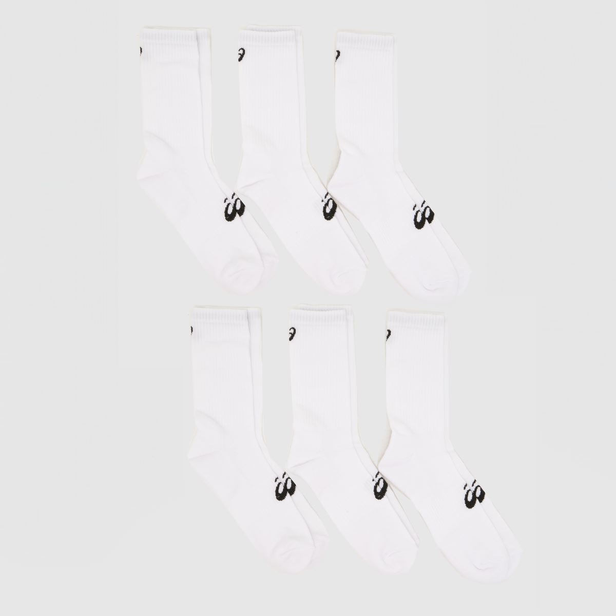 Image of ASICS Crew Socks 6 Pack in White & Black, Logo Detail, Size: 11.5-13
