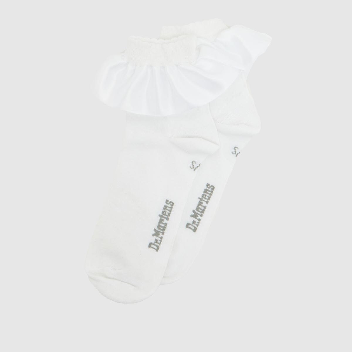 Dr Martens Satin Frill Socks in White & Grey, Frill Detail, Cotton, Size: 3-7
