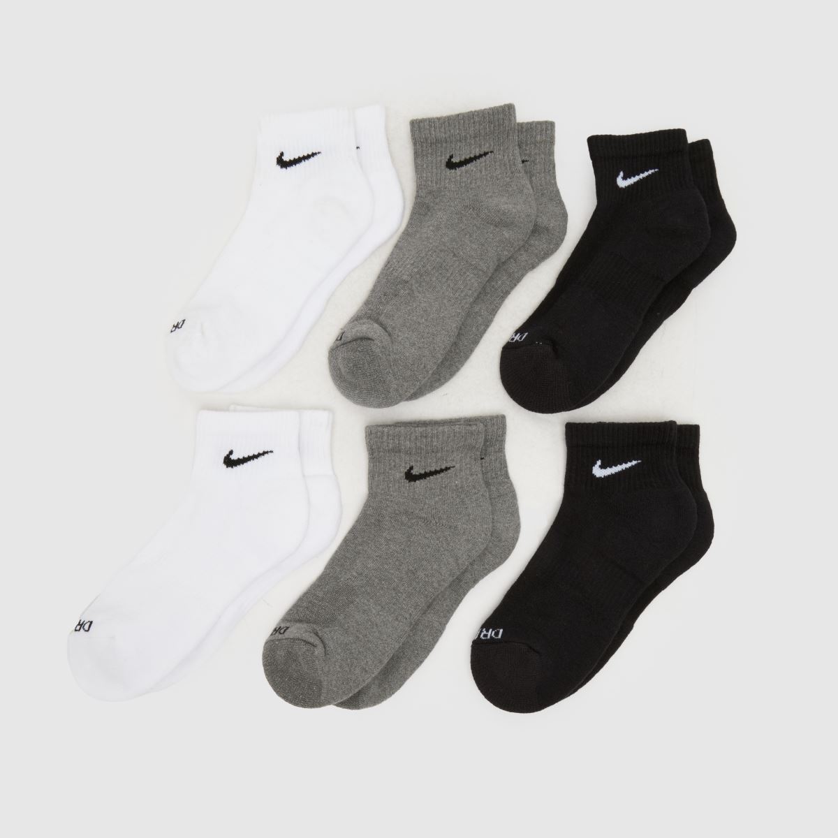Nike Everyday Ankle Socks 6 Pack in Black & Grey, Size: 2-5