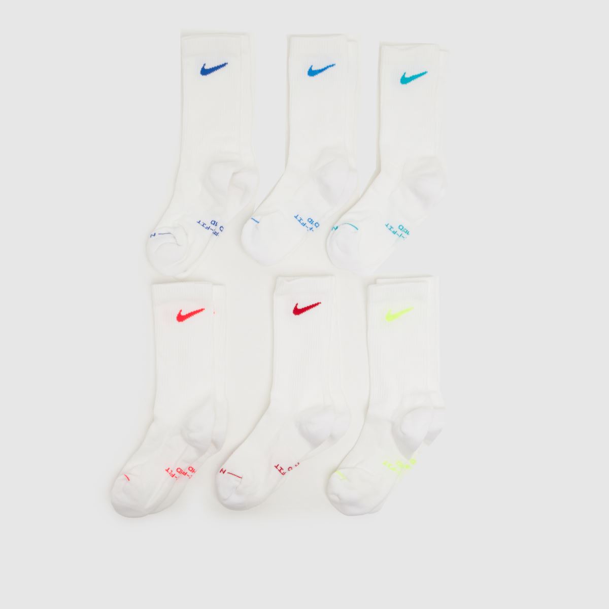 Nike White Multi Everyday Crew Socks 6PK