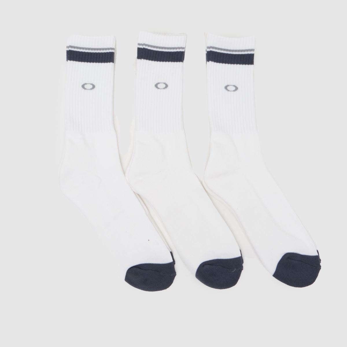 Oakley Essential Crew Sock 3 Pack in White & Navy, Striped, Cotton, Size: 8-12.5