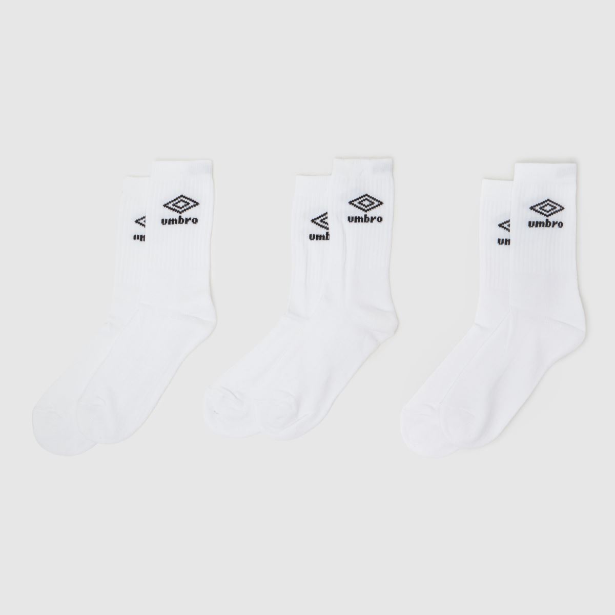 UMBRO Sports Crew Socks 3 Pack in White & Black, Logo Detail, Fabric, Size: 6-8