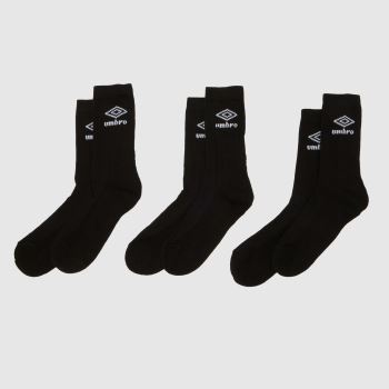 UMBRO Black & White Sports Crew Sock 3 Pack Socks