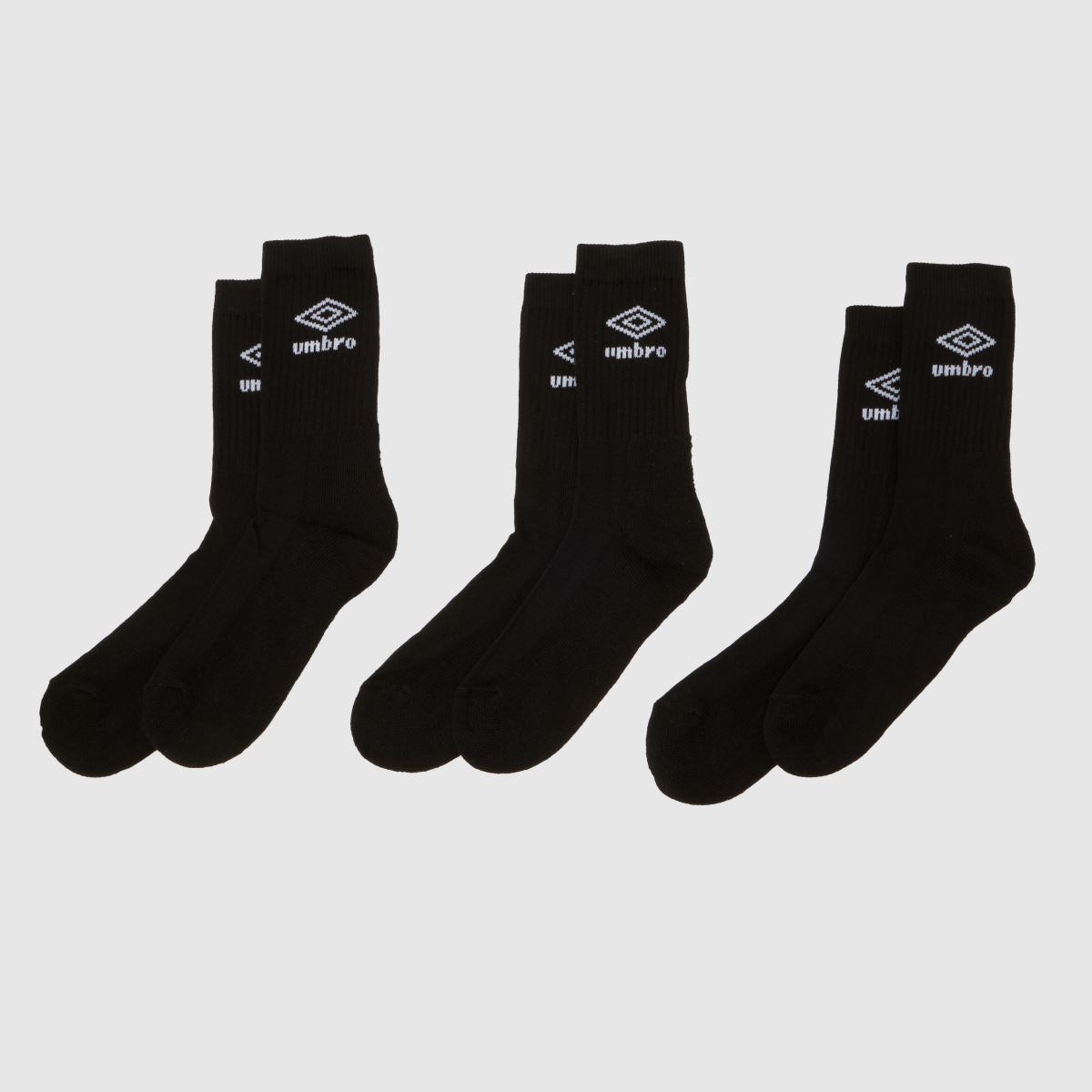 UMBRO Sports Crew Socks 3 Pack in Black & White, Logo Detail, Fabric, Size: 9-12