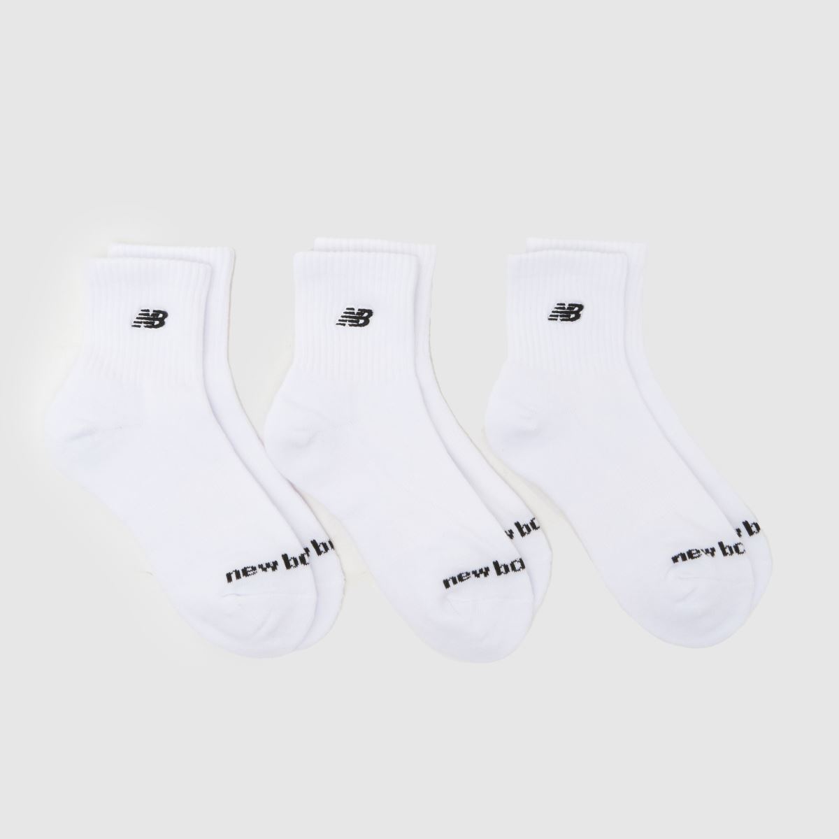 New Balance Ankle Socks 3 Pack in White & Black, Logo Detail, Fabric, Size: 7-8.5