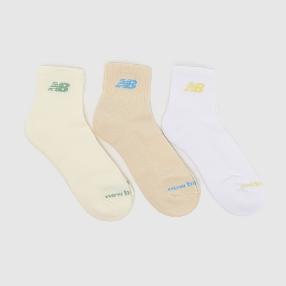 New Balance Everyday Ankle Socks 3 Pack in Beige & Blue, Fabric, Size: 9-11