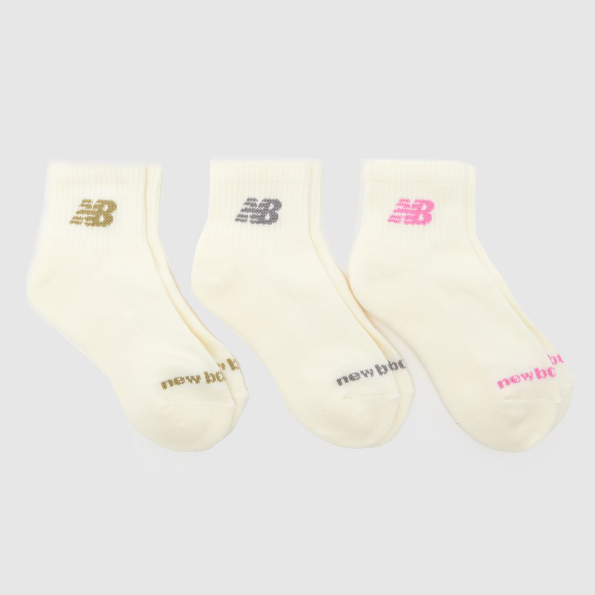 New Balance Ankle Socks 3 Pack in Cream & Pink, Knitted, Fabric, Size: 4-6.5