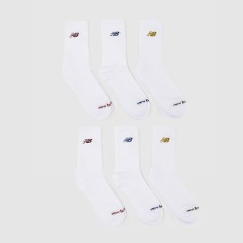 New Balance White Multi Mid Calf Embroidered Socks 6PK Socks