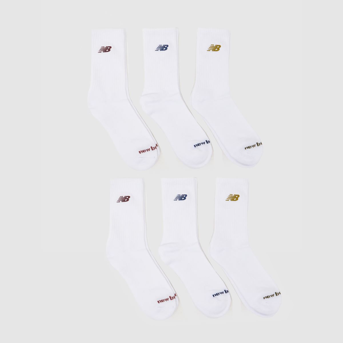 New Balance Midcalf Socks 6 Pack in White & Navy, Logo Detail, Fabric, Size: 7-8.5