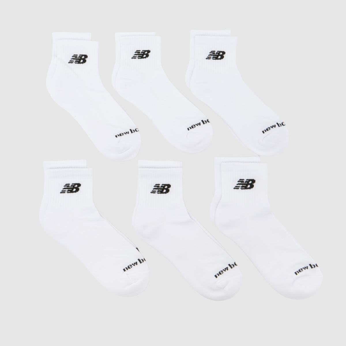 New Balance Ankle Socks 6 Pack in White & Black, Logo Detail, Size: 9-11