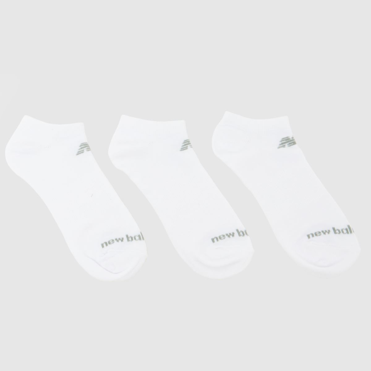 New Balance Performance No Show Socks 3 Pack in White & Grey, Logo Detail, Size: 4-6.5