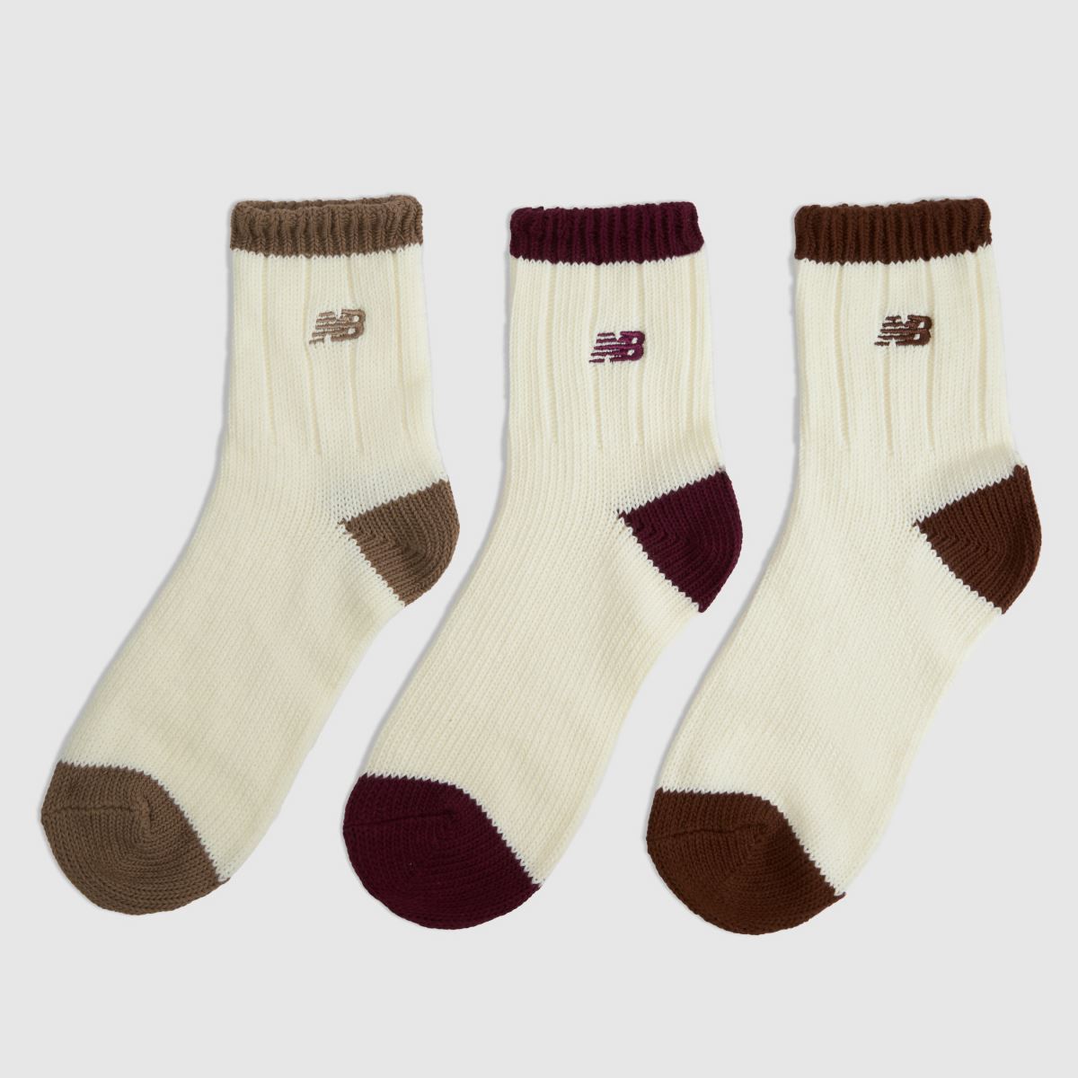 New Balance Chunky Knit Ankle Socks 3PK in Brown Multi New Balance Chunky Knit Ankle Socks 3PK