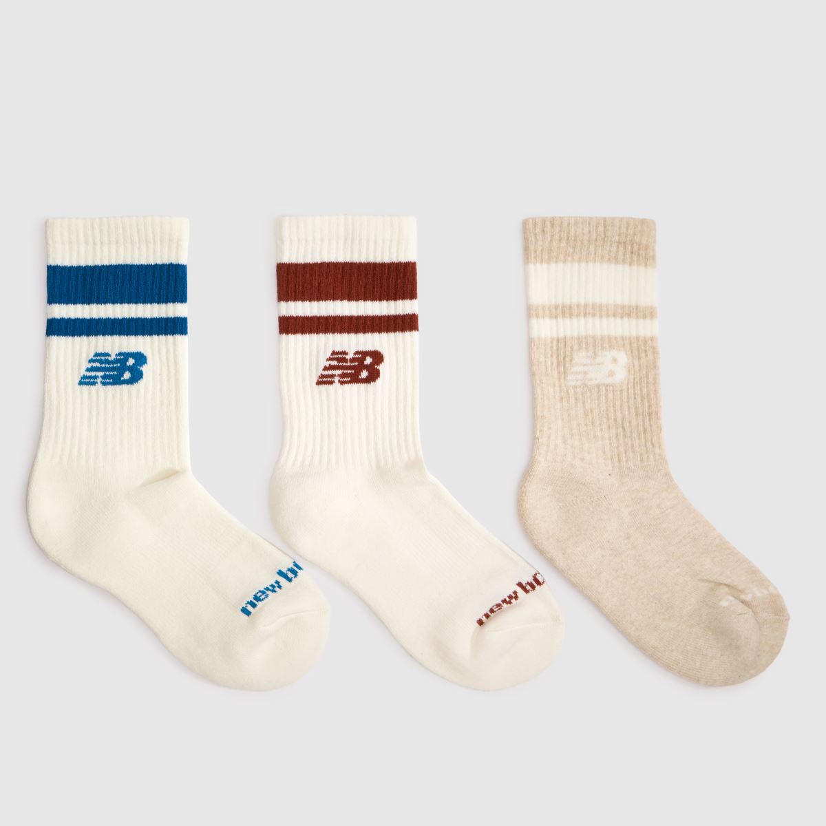New Balance Stripe Midcalf Socks 3PK in Stone Multi New Balance Stripe Midcalf Socks 3PK