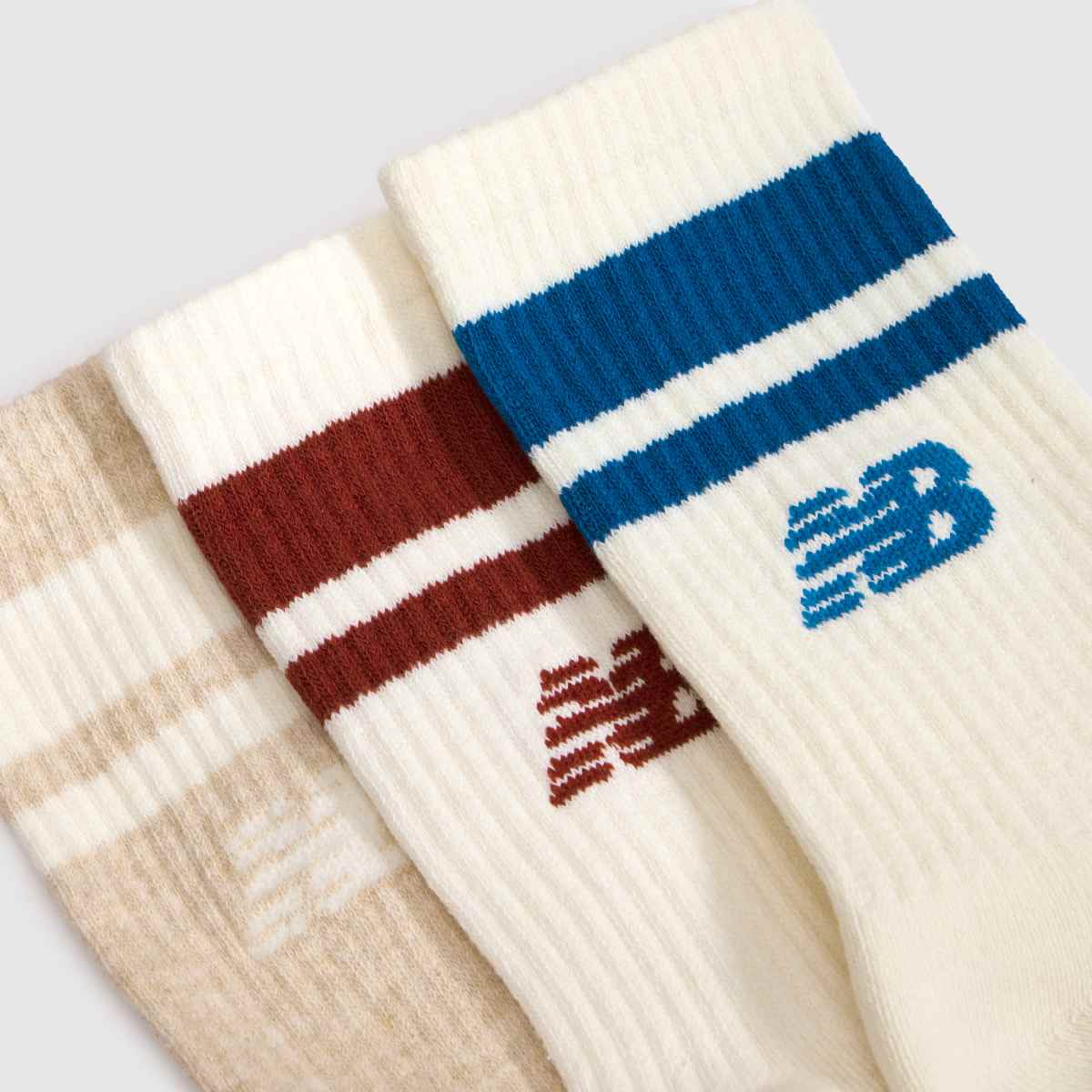 New Balance Stripe Midcalf Socks 3PK in Stone Multi New Balance Stripe Midcalf Socks 3PK 1
