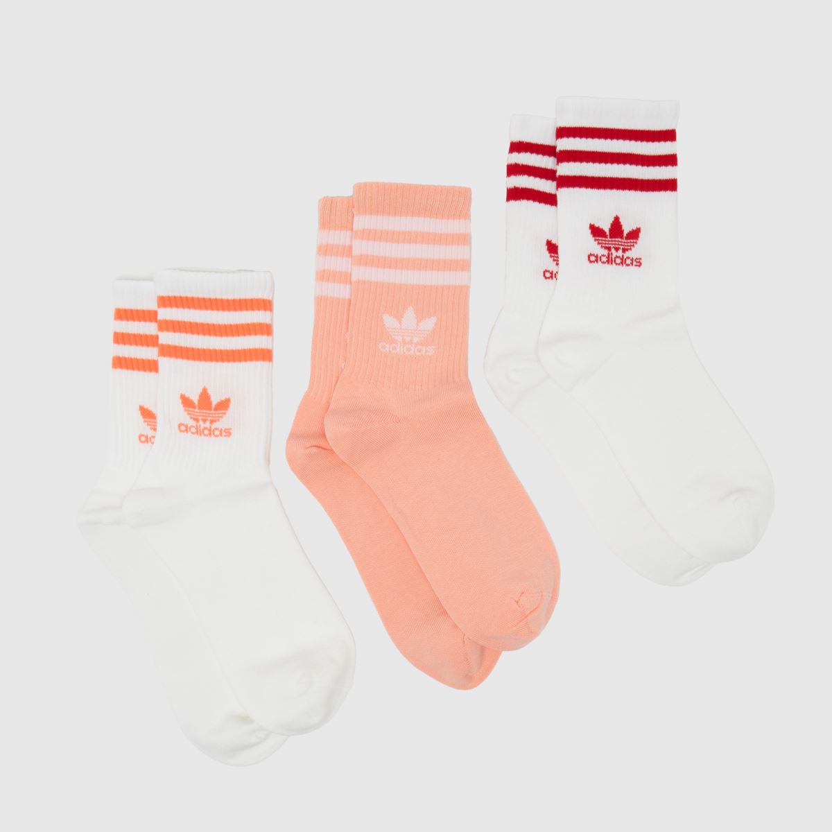 adidas Crew 3 Stripe Socks 3 PK in Pink Multi adidas Crew 3 Stripe Socks 3 PK in Pink Multi
