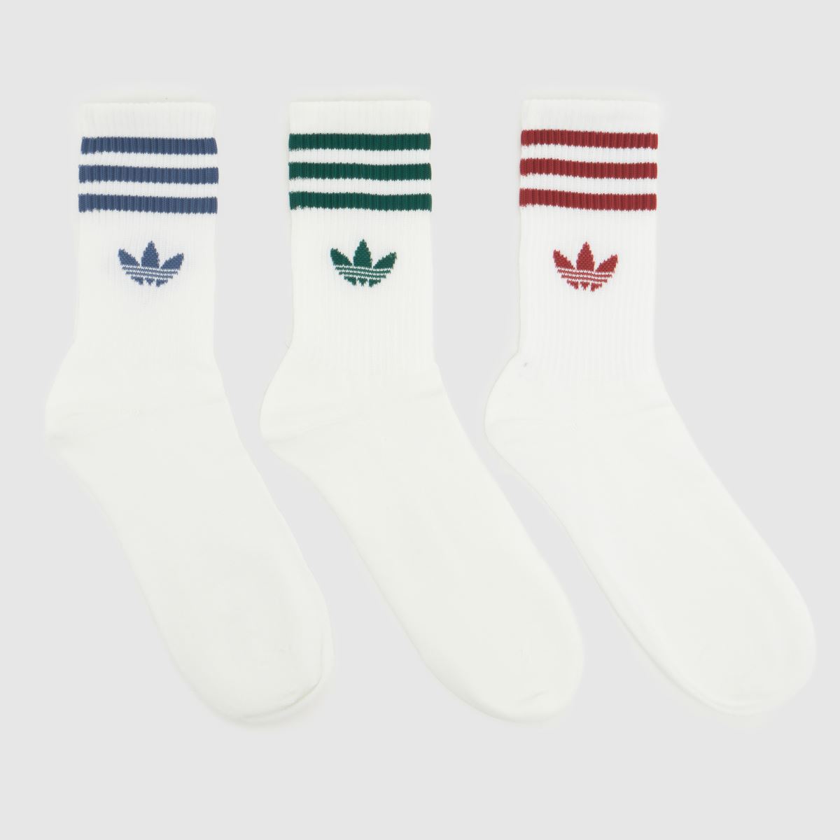 Image of adidas Crew Socks 3 Pack in White & Green, Striped, Size: 4.5-5.5