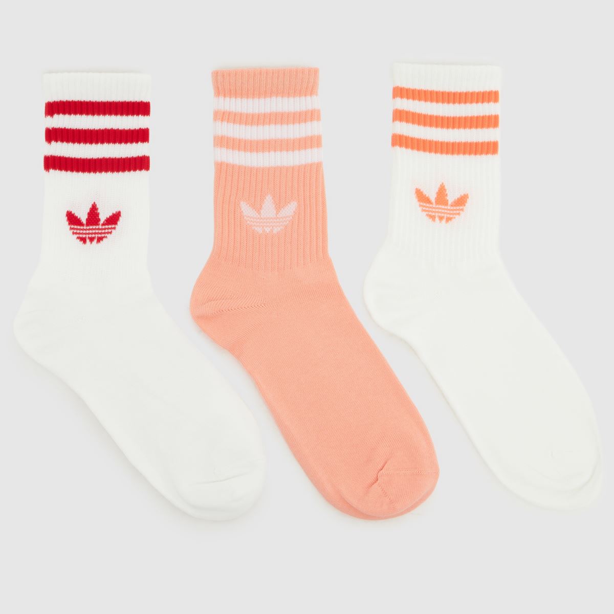 Image of adidas Crew Socks 3 Pack in Pink & White, Striped, Size: 4.5-5.5