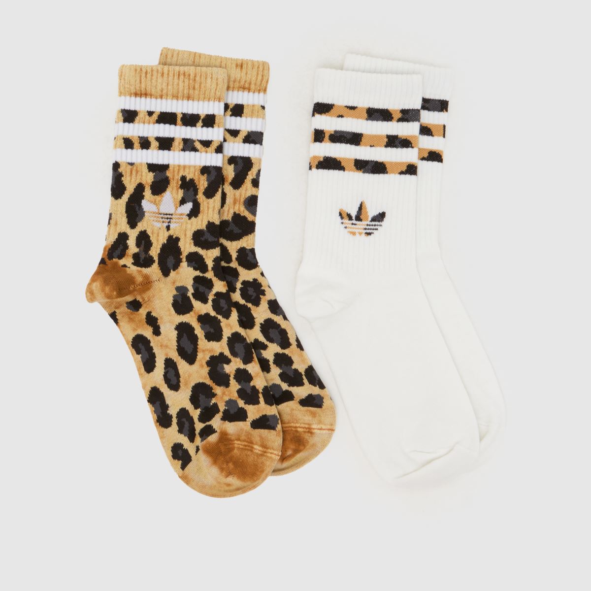 adidas Originals Women's Leopard Crew Socks 2 Pack, Brown/Black, Size M, Women