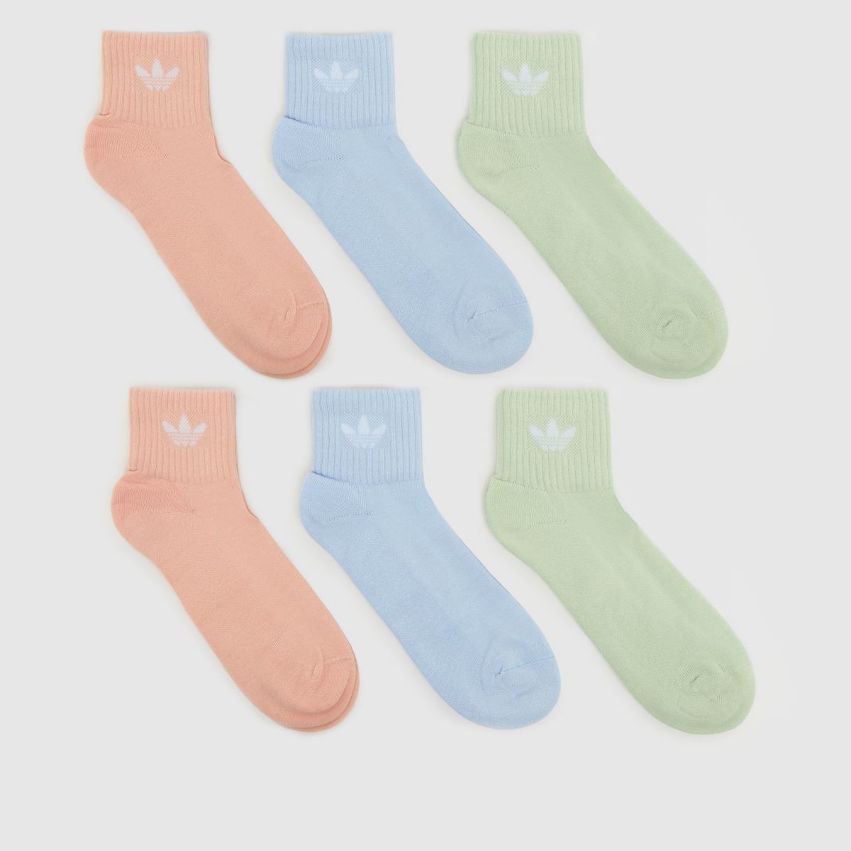 Image of adidas Ankle Socks 6 Pack in Blue & Green, Logo Detail, Size: 4.5-5.5