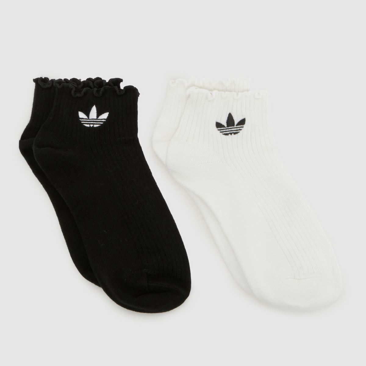 Image of adidas Women's Ankle Socks 2 Pack in White & Black, Ruffled, Size: 4.5-5.5