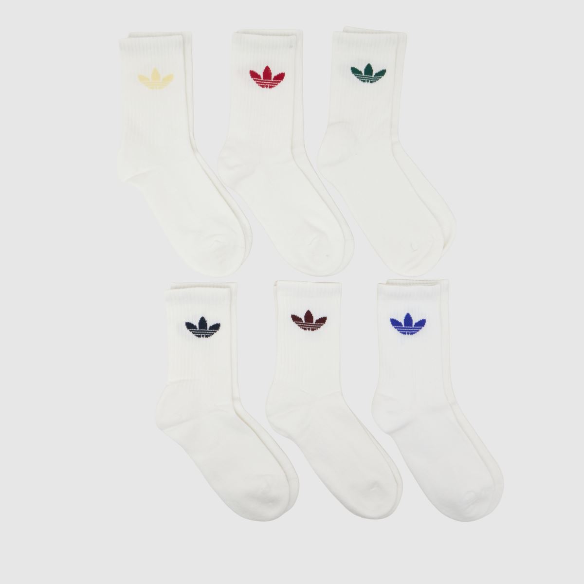 adidas Trefoil Crew Socks 6 Pack in White & Green, Size: 8.5-10