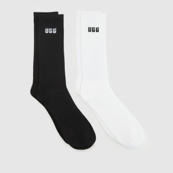 UGG White & Black Leander Logo Crew 2PK Socks