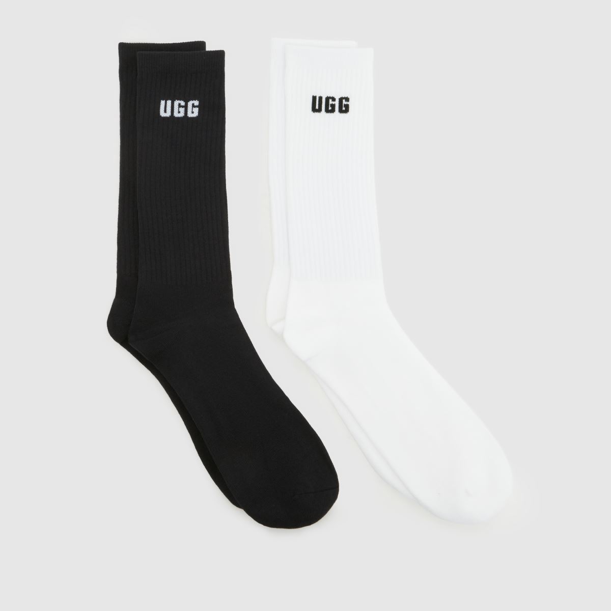 UGG Leander Crew Socks Pack in White & Black, Logo Detail, Size: 7-11.5
