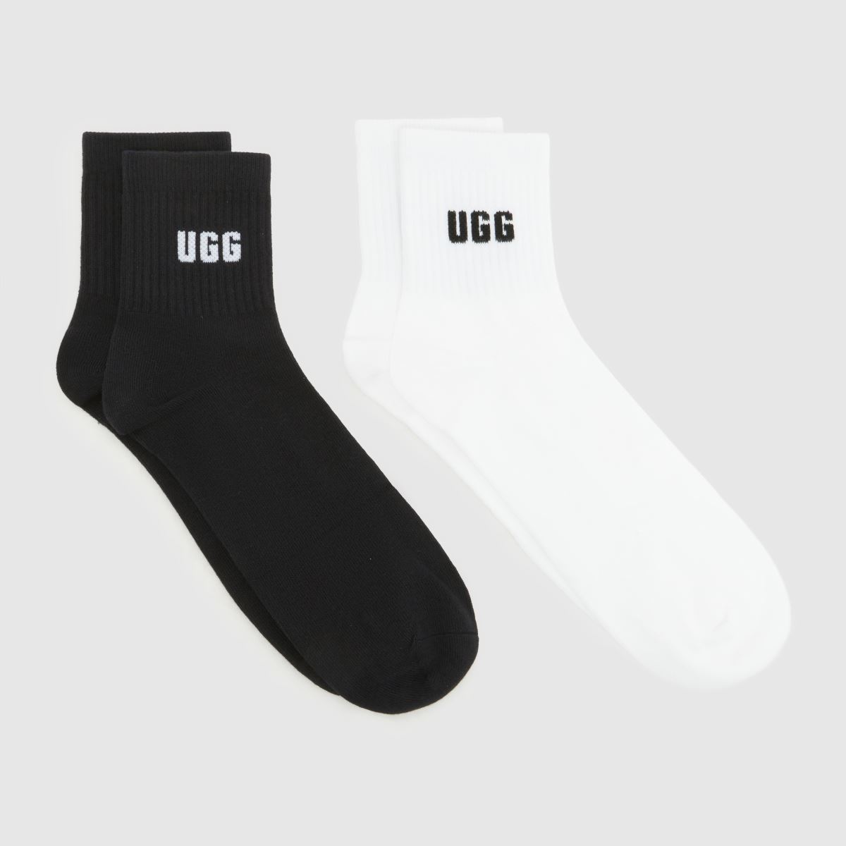 UGG Quinlin Quarter Socks 2 Pack in White & Black, Logo Detail, Size: 3.5-8.5