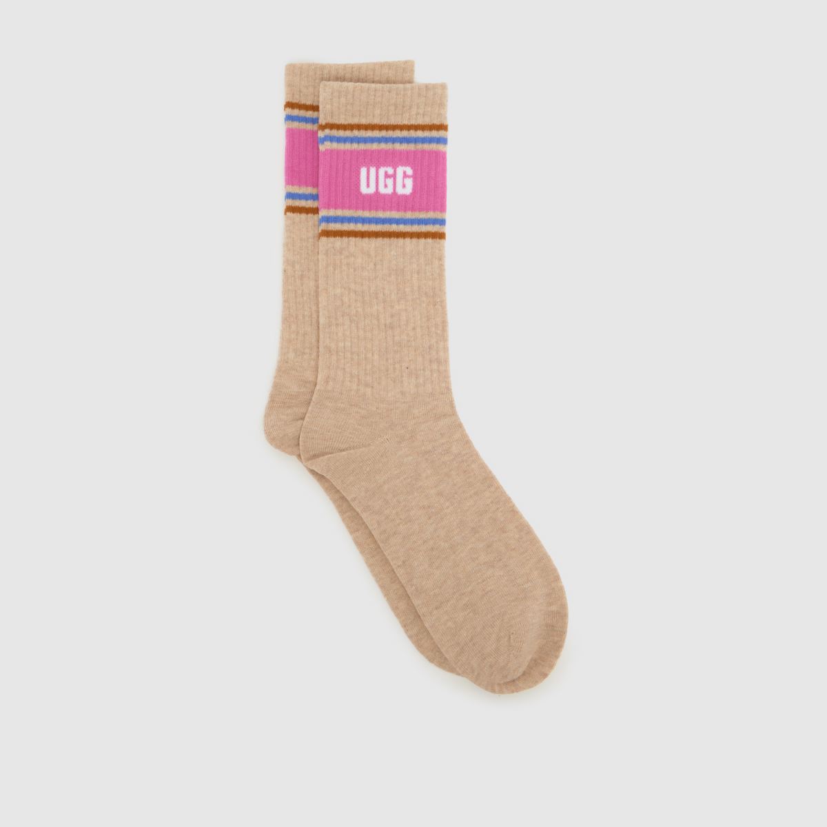 UGG Jedlyn Crew Socks in Beige & Pink, Logo Detail, Size: 3.5-8.5