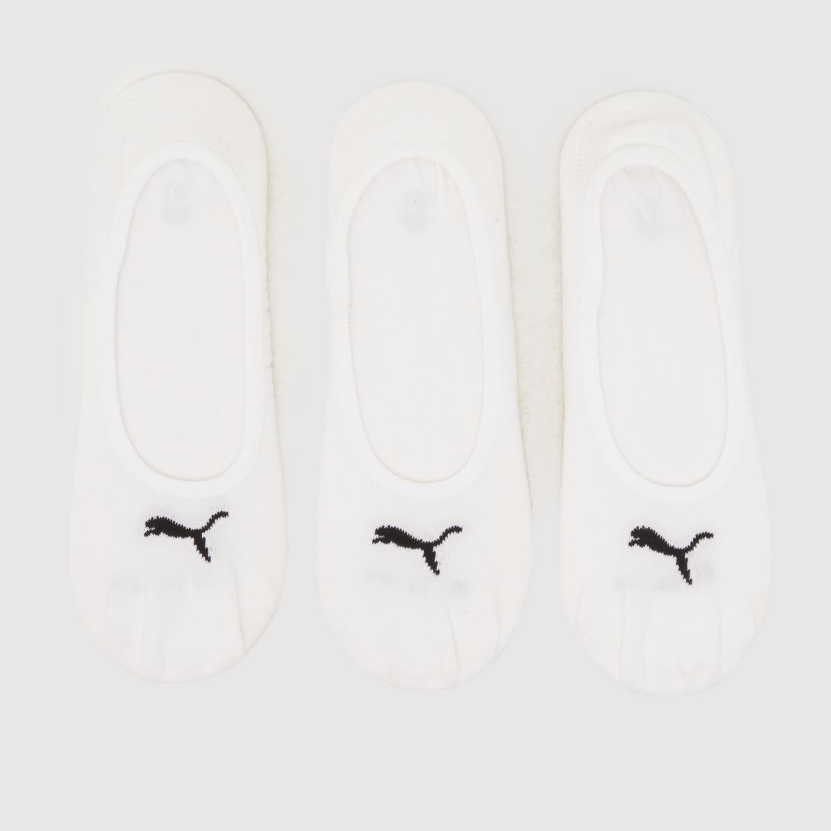 PUMA No Show Socks 3 Pack in White & Black, Logo Detail, Size: 2.5-5